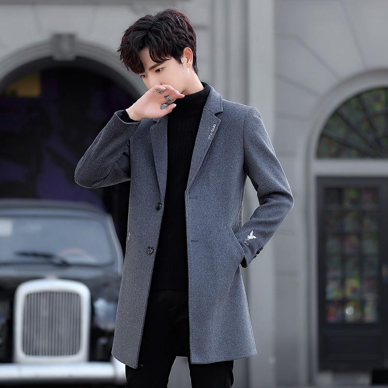 Men's Mid-Length Korean Style Woolen Coat with Velvet Lining - Winter Windbreaker, British Style Jacket for Youth