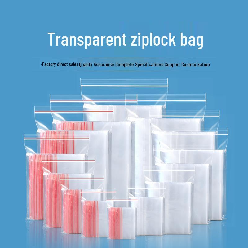 Transparent Thickened PE Zipper Lock Storage Bags in Multiple Sizes Double Layer 8 Silk Red Edge * 11*16cm 100pcs