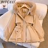 BITCED Manteau d'hiver matelassé pour femme - Style court avec doublure polaire, Parka bouffante épaisse