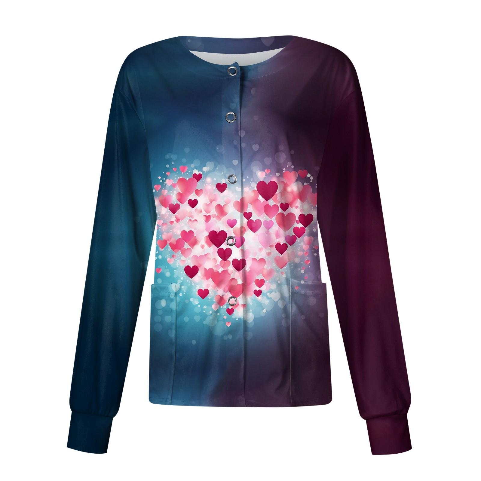 

Женские повседневные модные однобортные топы для медсестер с воротником-стойкой и принтом ко Дню святого Валентина M