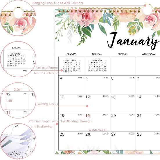 2026 Calendar - JAN 2026 - DEC 2026, 14.6'' X 11.4'', Wall Calendar 2026, Twin-Wire Binding, 12 Months Calendar, Premium Paper