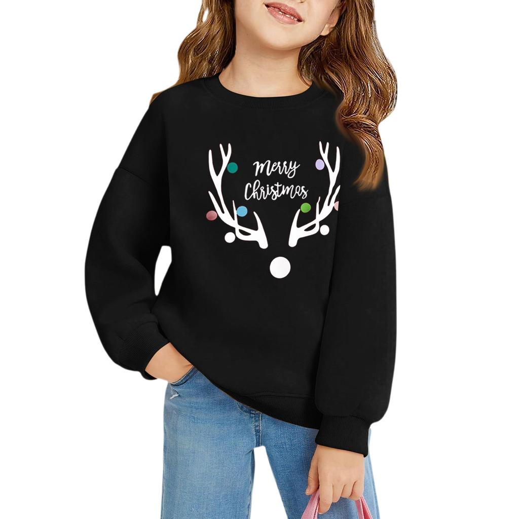 Christmas Day Girls Round Neck Pullovers For Kids Printed Baby Tops