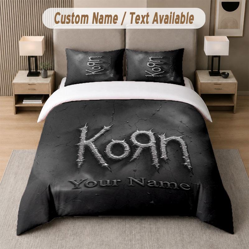 Custom Bedding Set Korn Pattern, Print Name Text 1 Duvet Cover Plus 2 Pillowcases Home Textile