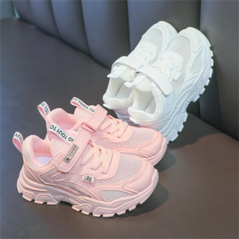 Scarpe casual bianche/rosa in tessuto traspirante, comode e morbide, per bambini, alla moda estiva per studenti, sportive, casual, bianche