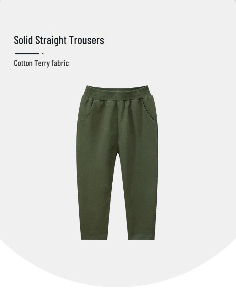 Pantalones Deportivos Rectos de Algodón Puro para Niños 27kids Estilo Nuevo de Otoño - Capa Única, Color Sólido, Felpa Fina.