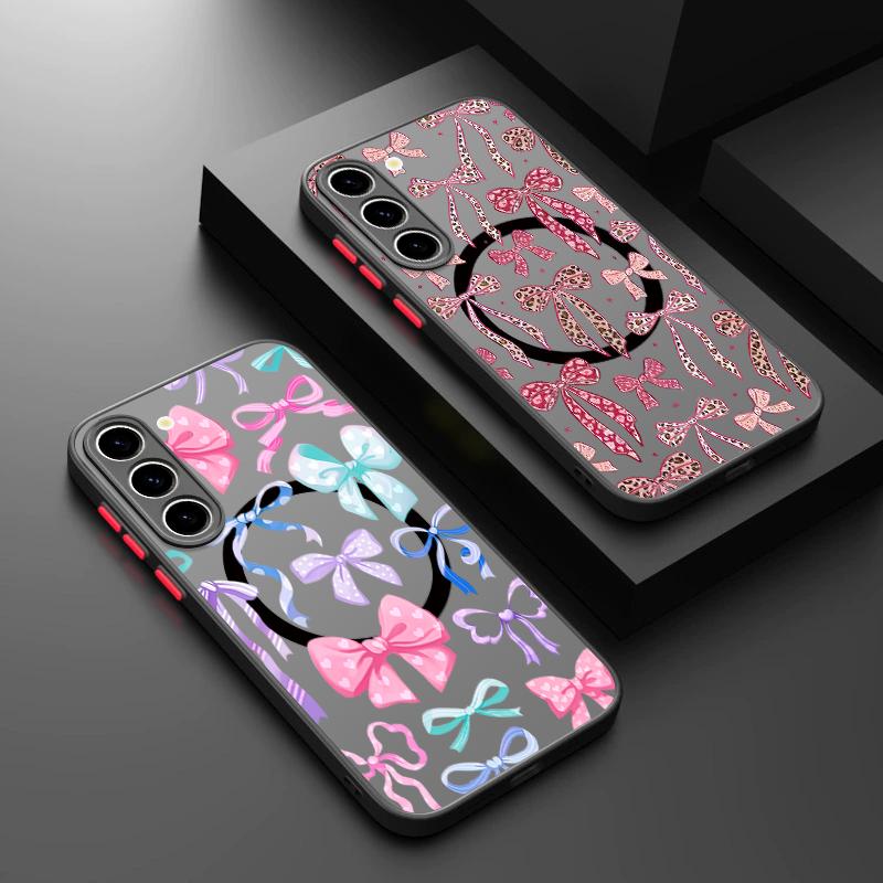 Colorful Bowknots Pattern Case For Samsung Galaxy S26 Ultra S25 S24 Plus S23 S22 S21 FE Magnetic For Magsafe Matte Cover