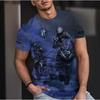 Summer Round Neck 3D Motorcycle Print Top Fashionable Casual Short Sleeved Men's T-shirts