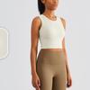 Women's Solid Longline Shockproof Fixed Cup Sports Bra One Piece Slim Fit Fitness Bra Racerback Cross Back Yoga Vest