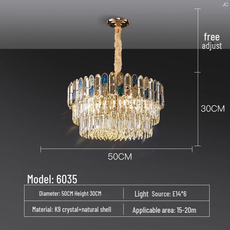 Luxury Crystal Chandelier Ceiling Light for Living, Dining, and Bedroom - High-End Colorful Shell Design