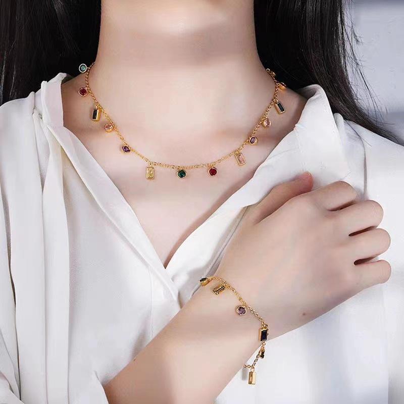 Colorful Zircon Clavicle Choker: 2024 Titanium Steel Women's Necklace, High-End Niche Design