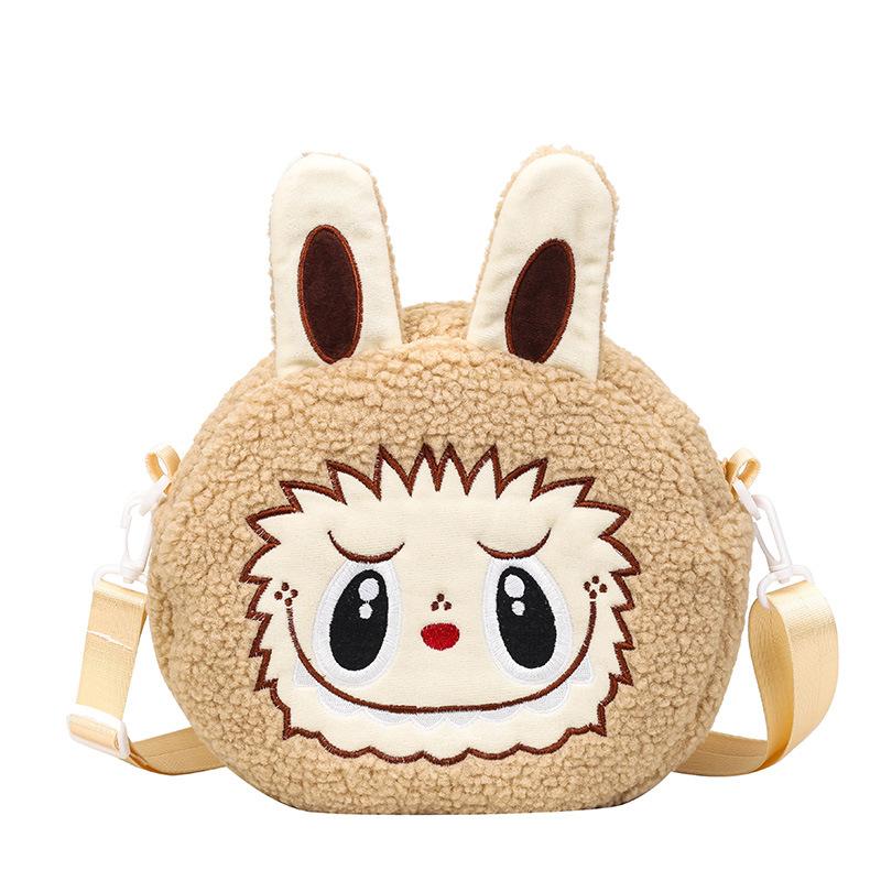 Borsa a tracolla Labubu dei cartoni animati Bambola di peluche Borsa a mano a spalla per bambini Regalo per bambina cachi