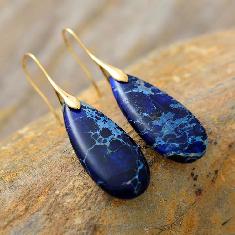 Bohemian Emperor Stone Water Drop Pendant Earrings Natural Stone Jewelry