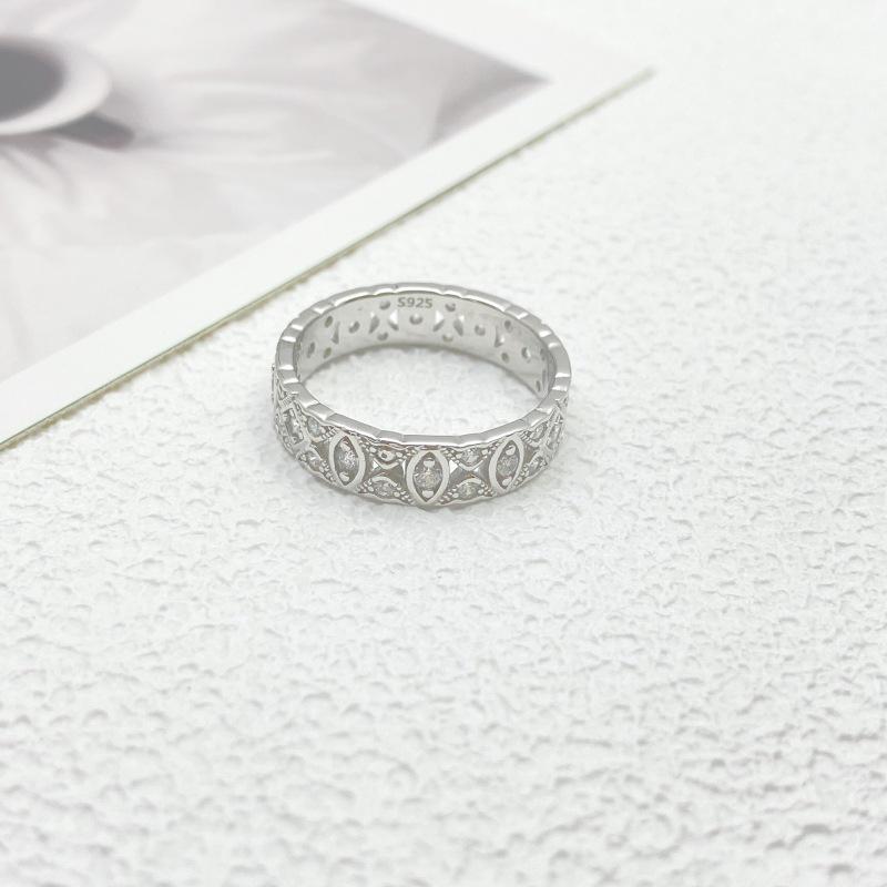 Artistic Retro S925 Sterling Silver Hollow Carved Unisex Ring - Light Luxury, Versatile, Exquisite Fashion Size 8