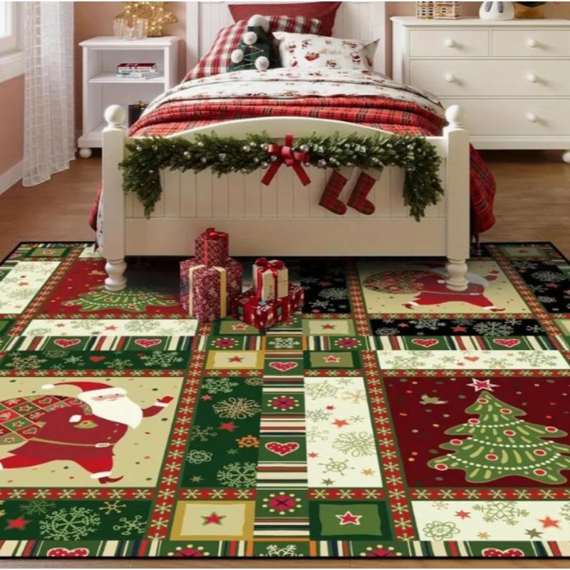 Christmas Carpet Red and White Snowflake Santa Claus Bottom for Living Room Bedroom Kitchen Floor Christmas Party Decoration