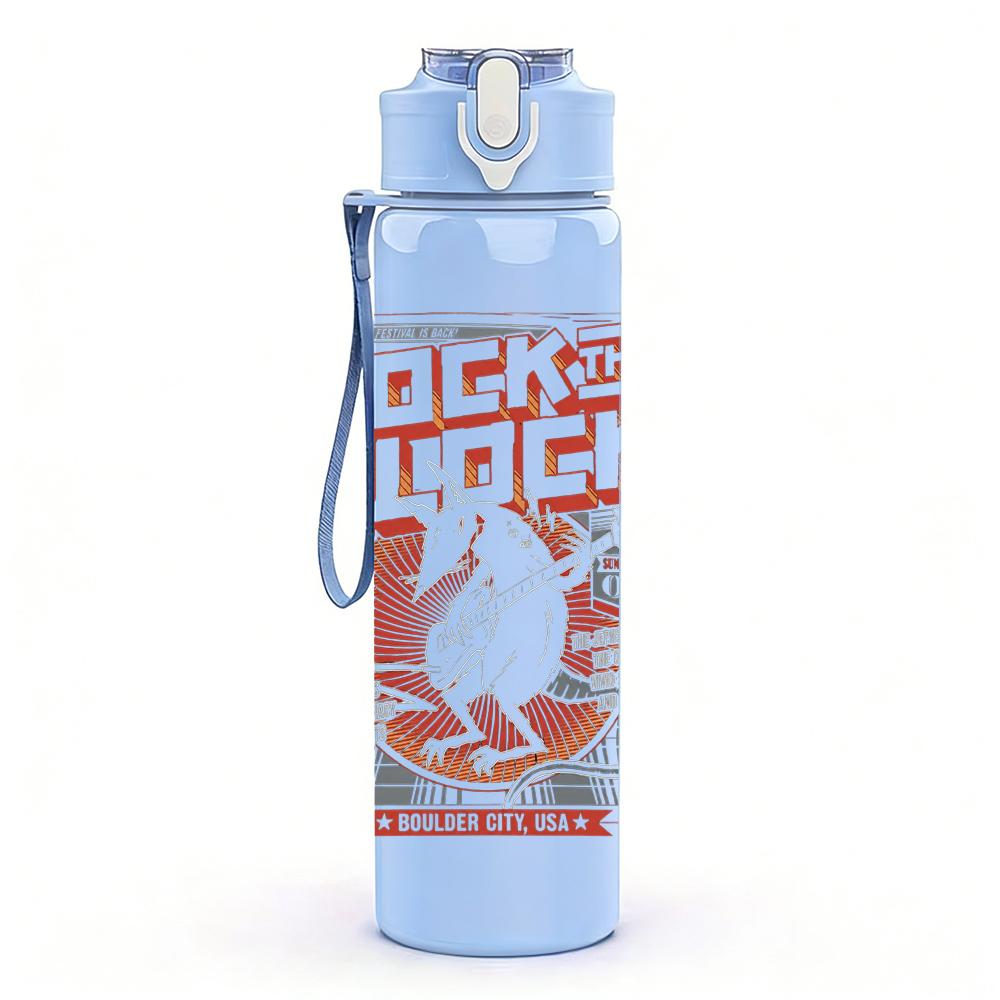 1PC Rock band red grunge text print 750ml colorful plastic sports water bottle leakproof pop up lid with straw for outdoor work home use