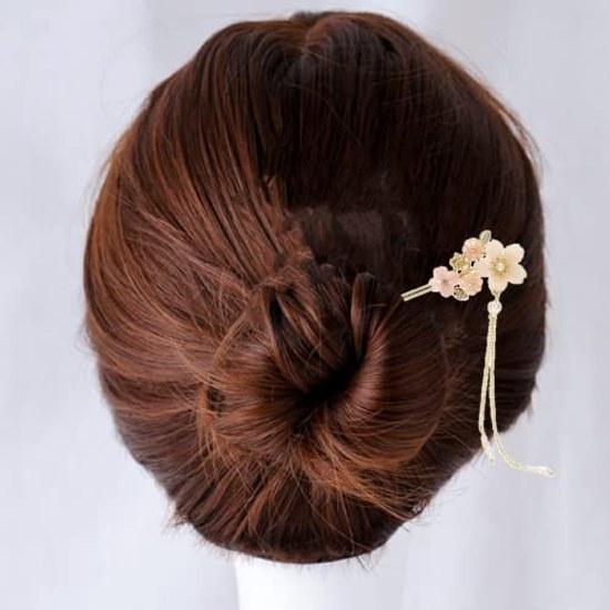 Sakura Flower Pearl Hairpin Hair Clip Bangs Holder Ornament Japanese Style Yukata Traditional Kimono Accessory (Sakurazaka)