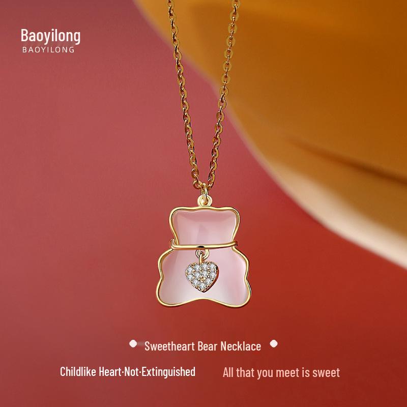 

Ethnic Style Chalcedony Bear Pendant Necklace for Women 925 Silver