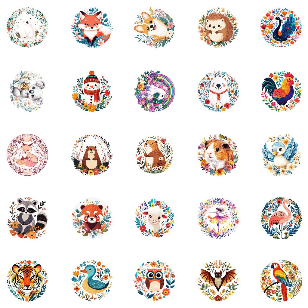 50 Hand-Drawn Cartoon Jungle Animals Mix And Match Graffiti Stickers Waterproof Stickers Decorative Skateboard Water Glasses