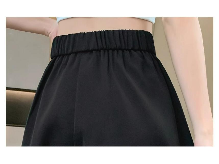 Women's High Waist Pleated A-Line Wide-Leg Shorts - Large Size, Black, Summer Versatile Skirt-Style Pants
