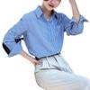 Spring 2025 Women's Casual Blue-Striped Long-Sleeve Shirt