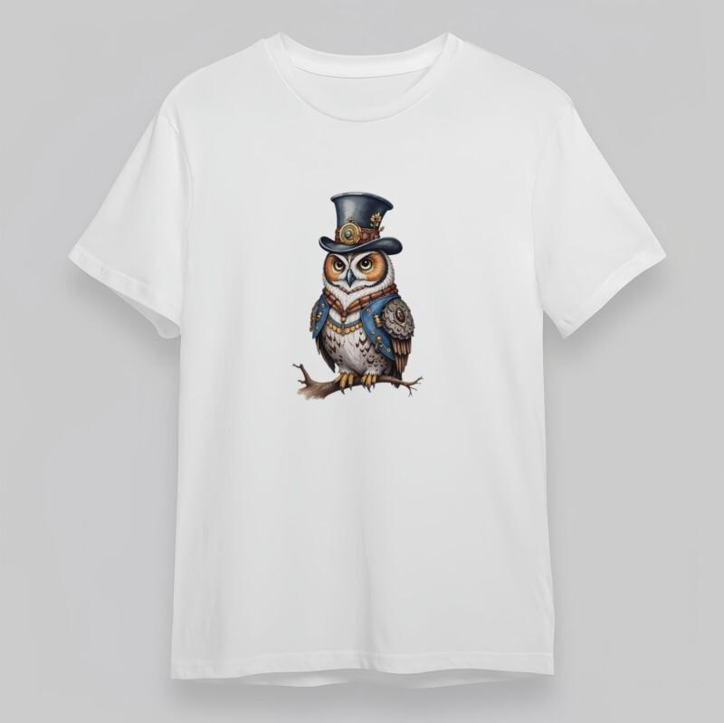 

Men s Plus Size Classic T-Shirt Steampunk Owl With Hat Art Printed Cotton Tee 4XL