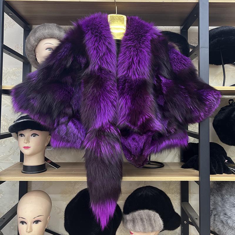 

Многоцветное пальто и шаль из лисьего меха для осени/зимы Extra Large