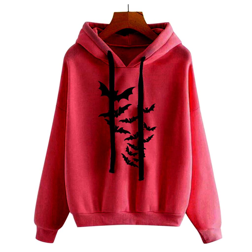 European and American Halloween Printed Hooded Pockless Hooded Long Sleeve Sweater Women 2025