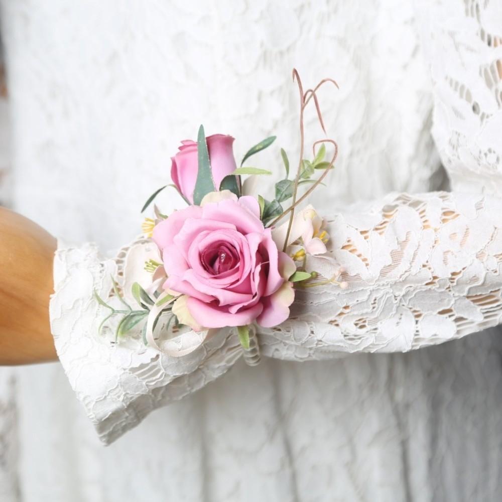 Elegant Wedding Wrist Corsage Silk Flowers Rose Corsage Artificial Boutonnieres Flowers  Bride