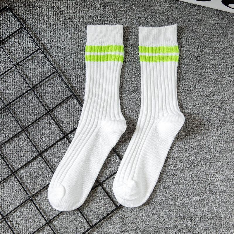 Fall/Winter Men's Double-Stitch Thick Stripes Mid-Calf Socks Men's Trend White Double Stripes Long-Sleeved Cotton Men's Socks