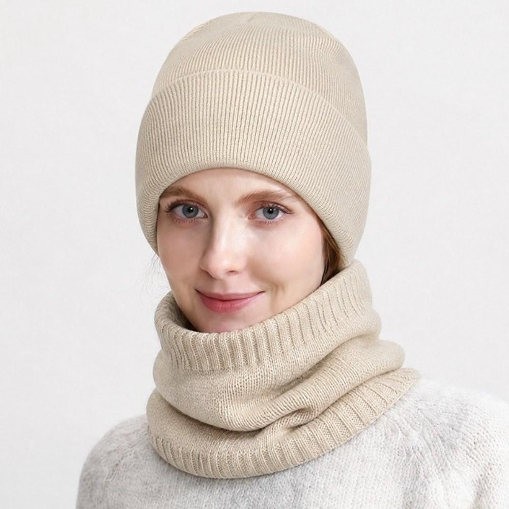 Windproof Knitted Beanies Stretch Knitted Couple Hat Scarf Set Outdoor Cycling Skiing