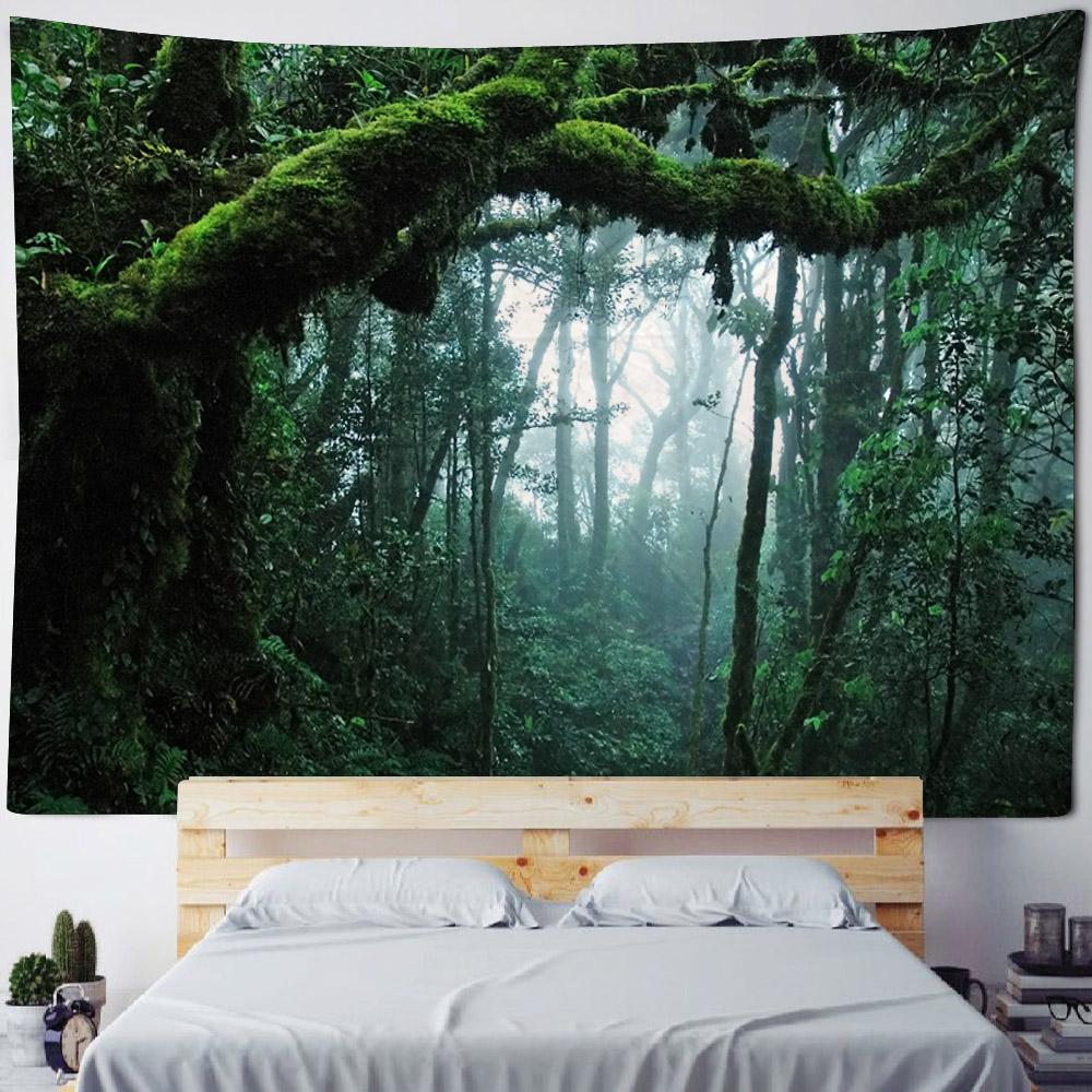 Green Jungle Tapestry Hippie Bohemian Home Decoration Wall Hanging Cloth Living Room Bedroom Mural, Background Poster