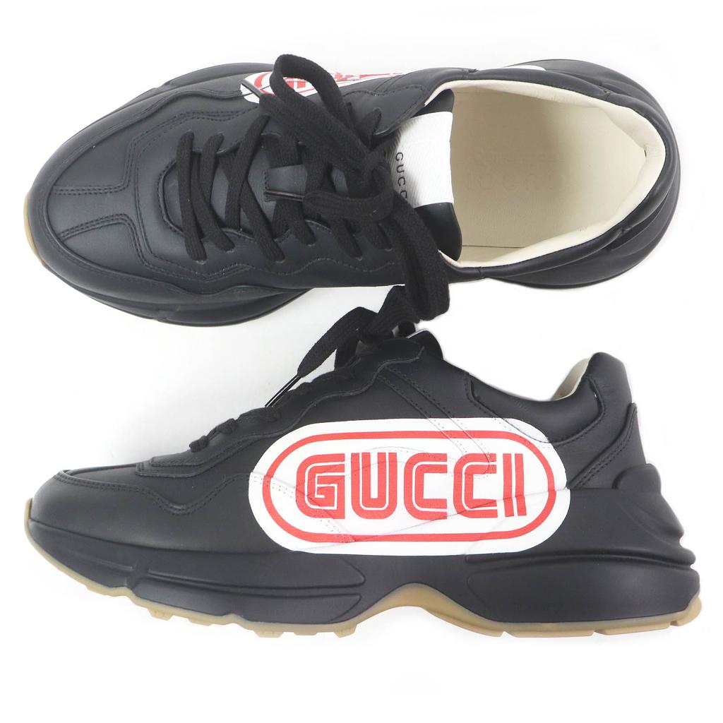 Pristine GUCCI Low cut sneakers Ryton With logo black leather mens 6.5 523609 Used