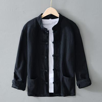 Chinese Style Men'S Shirt Soild-Color Stand Collar Casual Blouses Chinese Knot Button Long-Sleeved Male Shirts Camisas Hombre