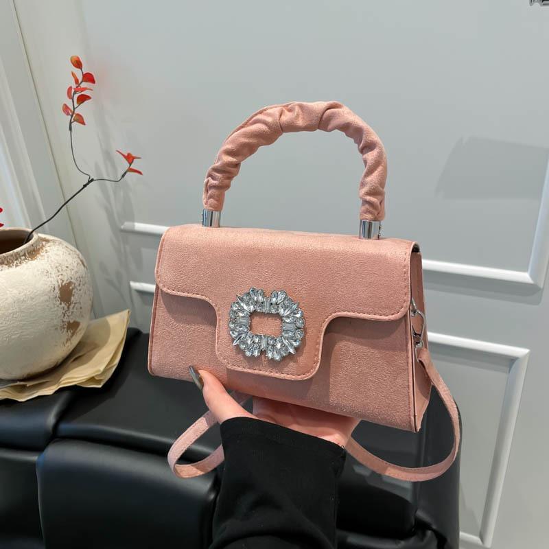 Fashion diamond-encrusted small square bag New gemstone handbag Women's bag Textured shoulder messenger bag