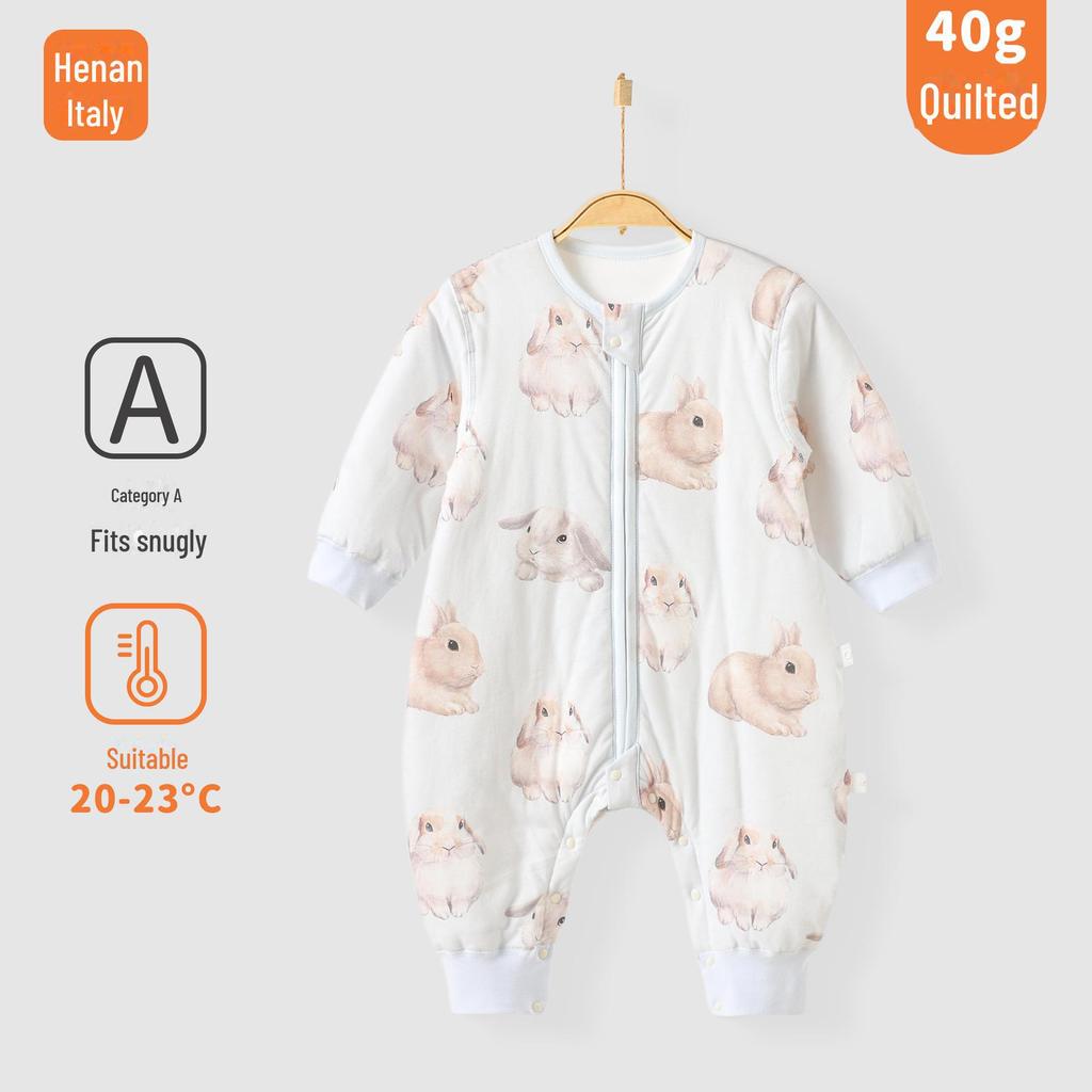Yiri Infant Split-Leg Pure Cotton Sleeping Bag - Warm, Anti-Kick, Quilted, Long-Sleeve for Autumn & Winter