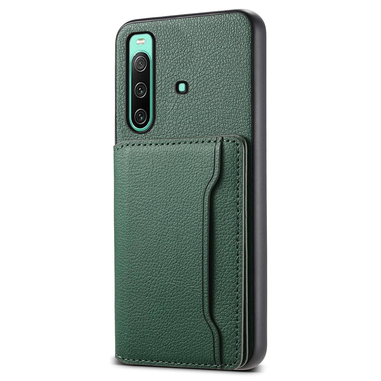 

Чехол для телефона Sony Xperia 10 IV 5G с отделениями для карт, из ТПУ+ПК+ПУ, с подставкой Green