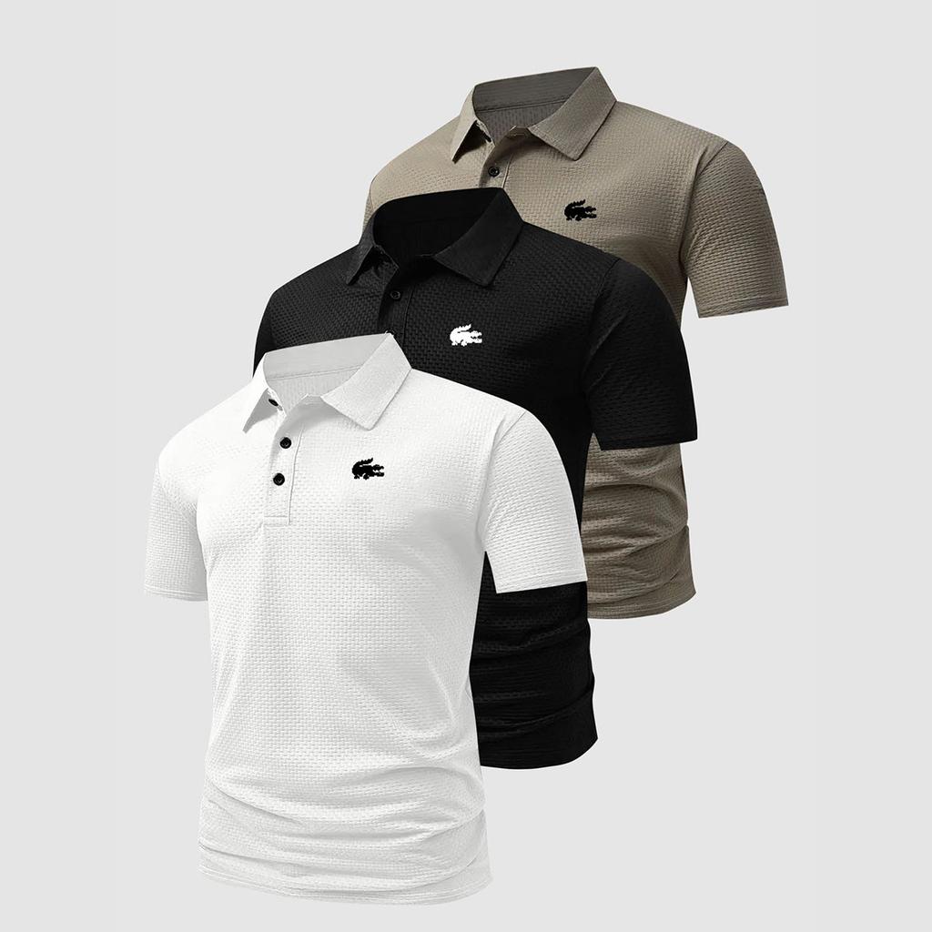 3pcs Men's Summer Polo Shirts, Quick-Dry Lapel Tops, Solid Color, Multi-Color Pack, Soft Breathable, Comfortable Versatile