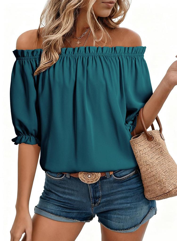 Camicia Bardot con Volant - Nuovi Arrivi Primavera/Estate 2026 per Donna - Stile Europeo & Americano