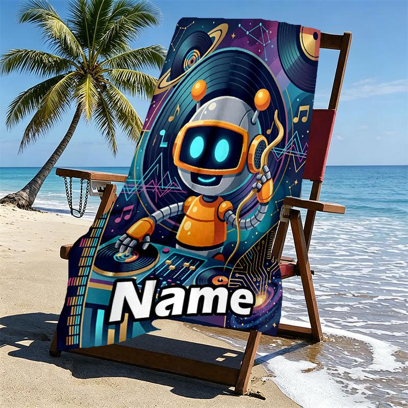 Custom Name Personalized Cosmic Bot Crew Print Beach Towel, for Trip Camping Beach Party Home Decor, Birthday Gift for Family & Friends