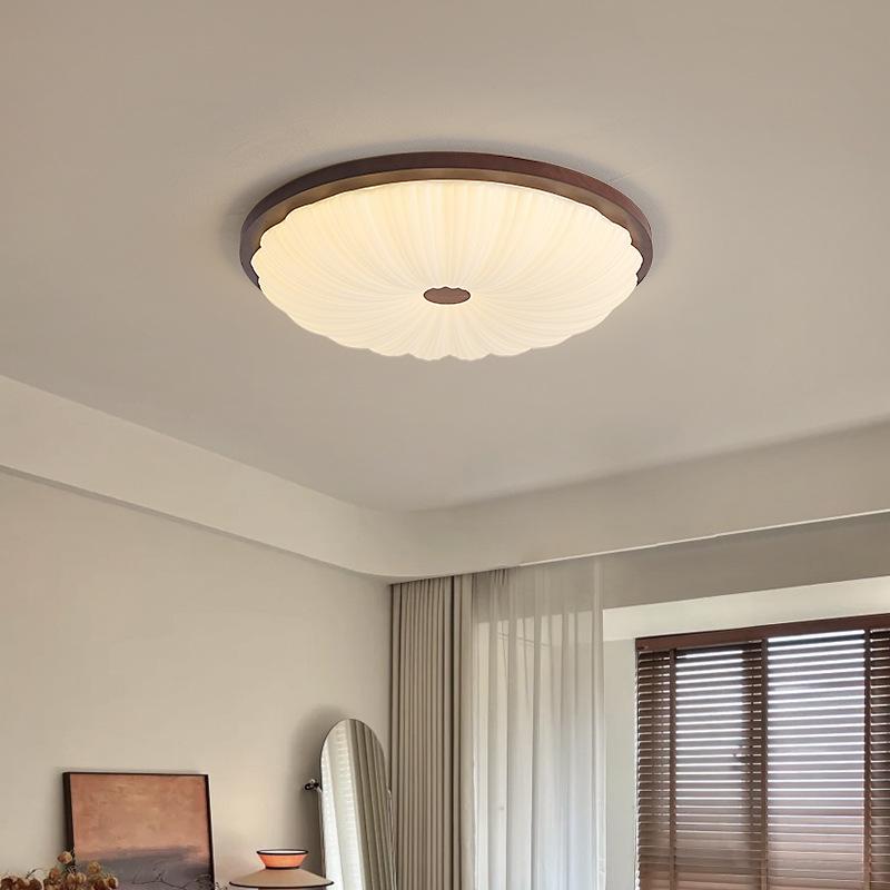 2025 Chinese Style Walnut Ceiling Light: Retro Round Design for Bedroom & Study