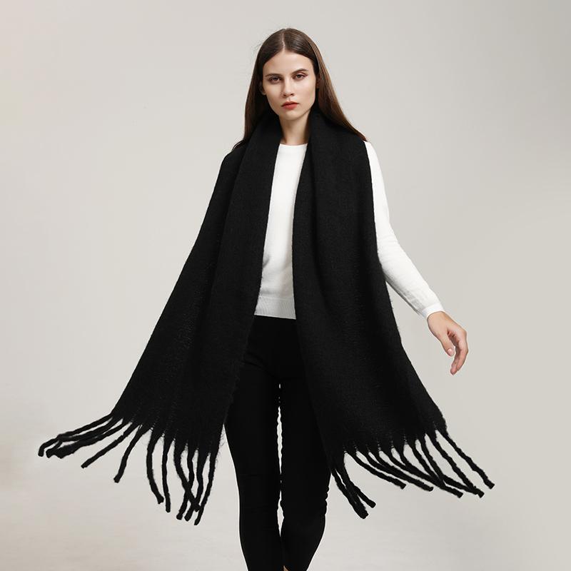 Winter Solid Color Tassels Cashmere Scarf Keep Warm Woman Pashmina Shawl Ladies Fashion Long Scarves Wraps  210*30Cm
