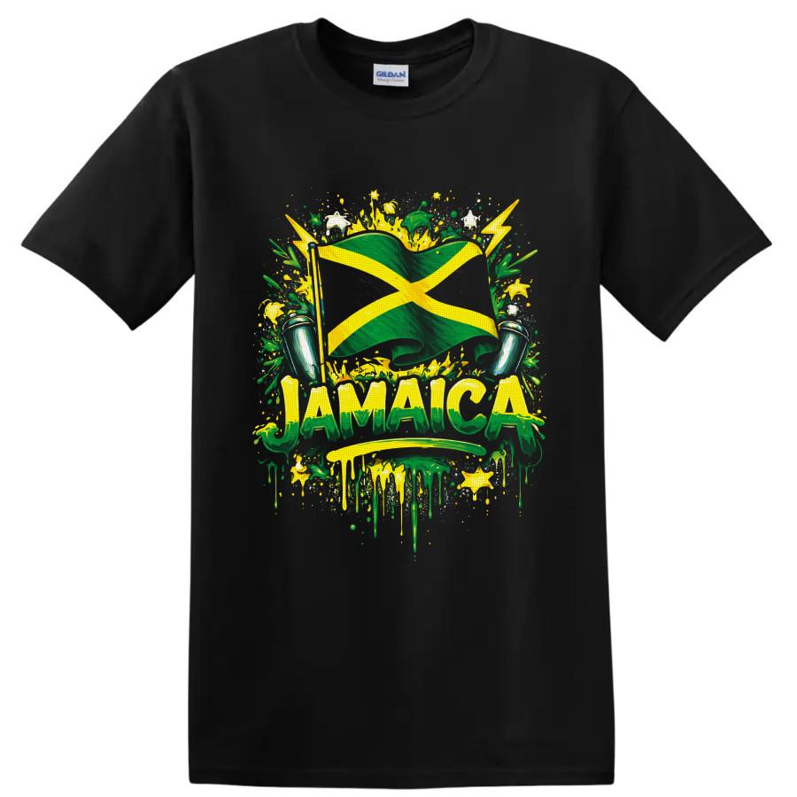 Jamaica Flag T Shirt w/ Tropical Drums Reggae Island Pride Vivid Graphic Art Tee