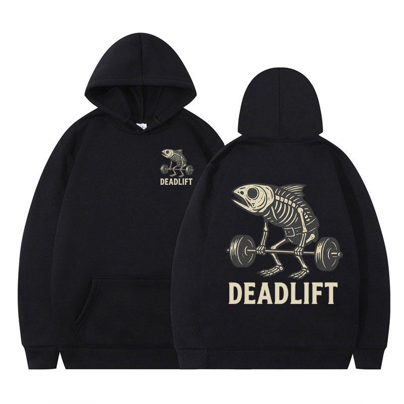 

Fish Skeleton Deadlift Fish Bone Gym Workout Vintage Graphic Hoodie Men Women Winter Long-sleeved Fashionable Casual Sportswear 3XL
