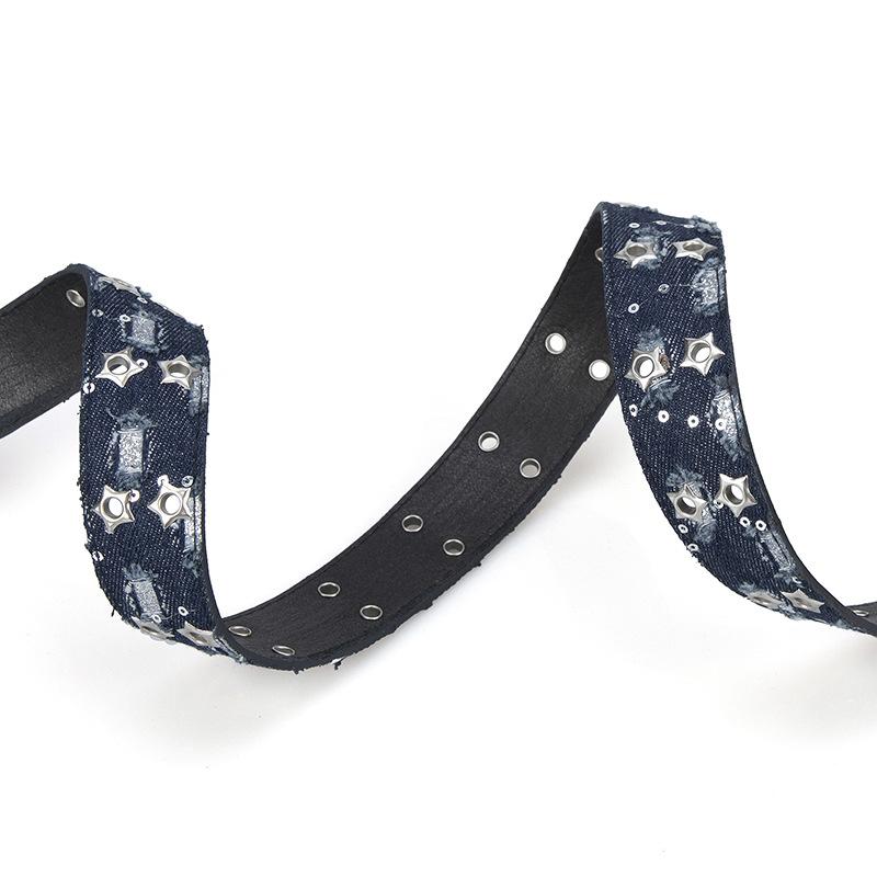 1 Pcs New Fashion Luxury Belt Black Punk Accessories Blue Denim Girdle Hiphop Y2K Star Hollowed Pin Buckle Waistband,For Men Women