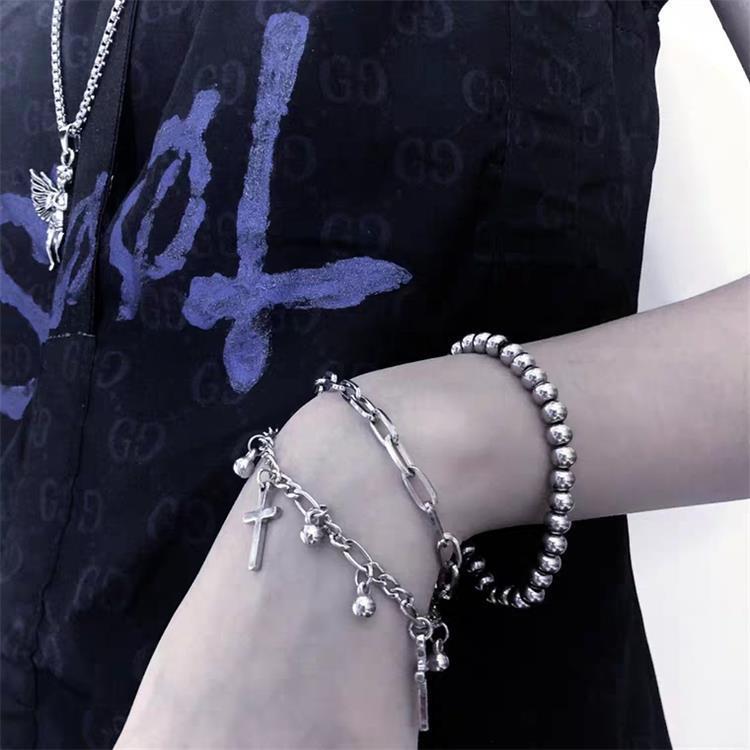 Style retro bracelet fashionable versatile metal double-layer cross pendant hip-hop multi-layer jewelry couple accessories