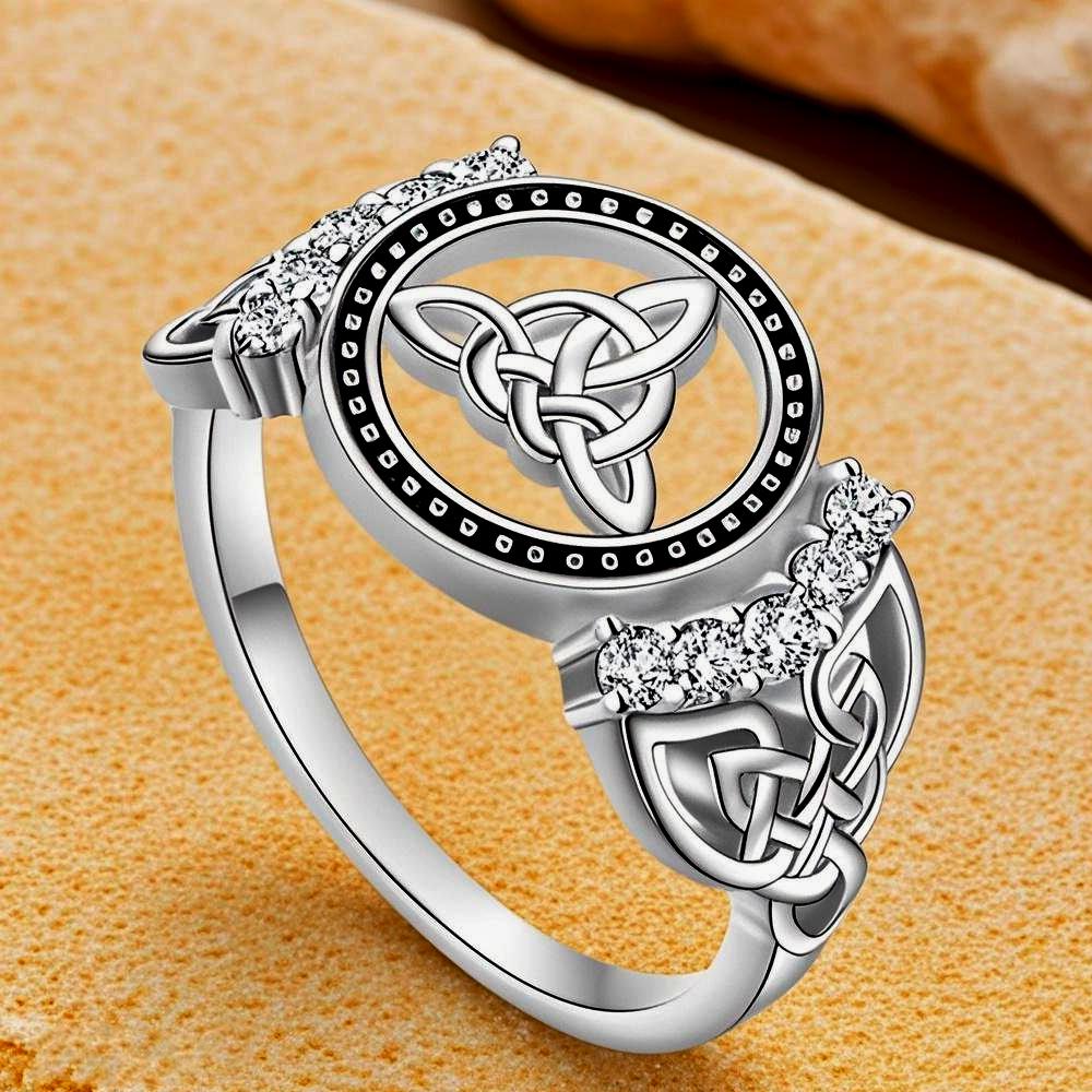 Thai CopperCeltic Knot Ring for Women Sparkling Zirconia Witch Knot Rings Original Jewelry Gifts for Couples