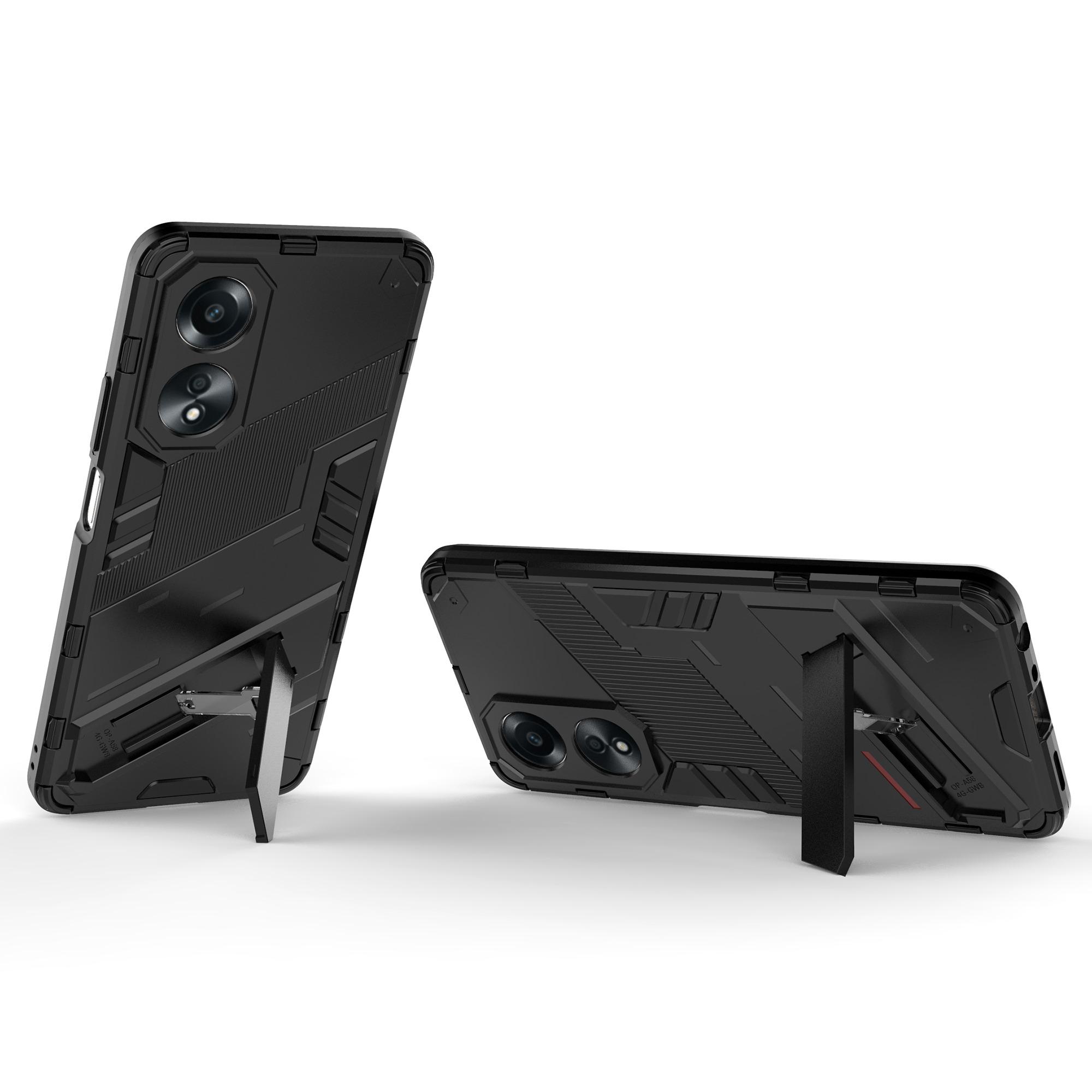 

For Oppo A58 4G Cover PC+TPU Shockproof Kickstand Phone Case Black