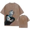 Men Streetwear Washed Acid Oversized T Shirt Japanese Anime Retro Worn Graphic Print T-Shirt Cotton Short Sleeve Tees