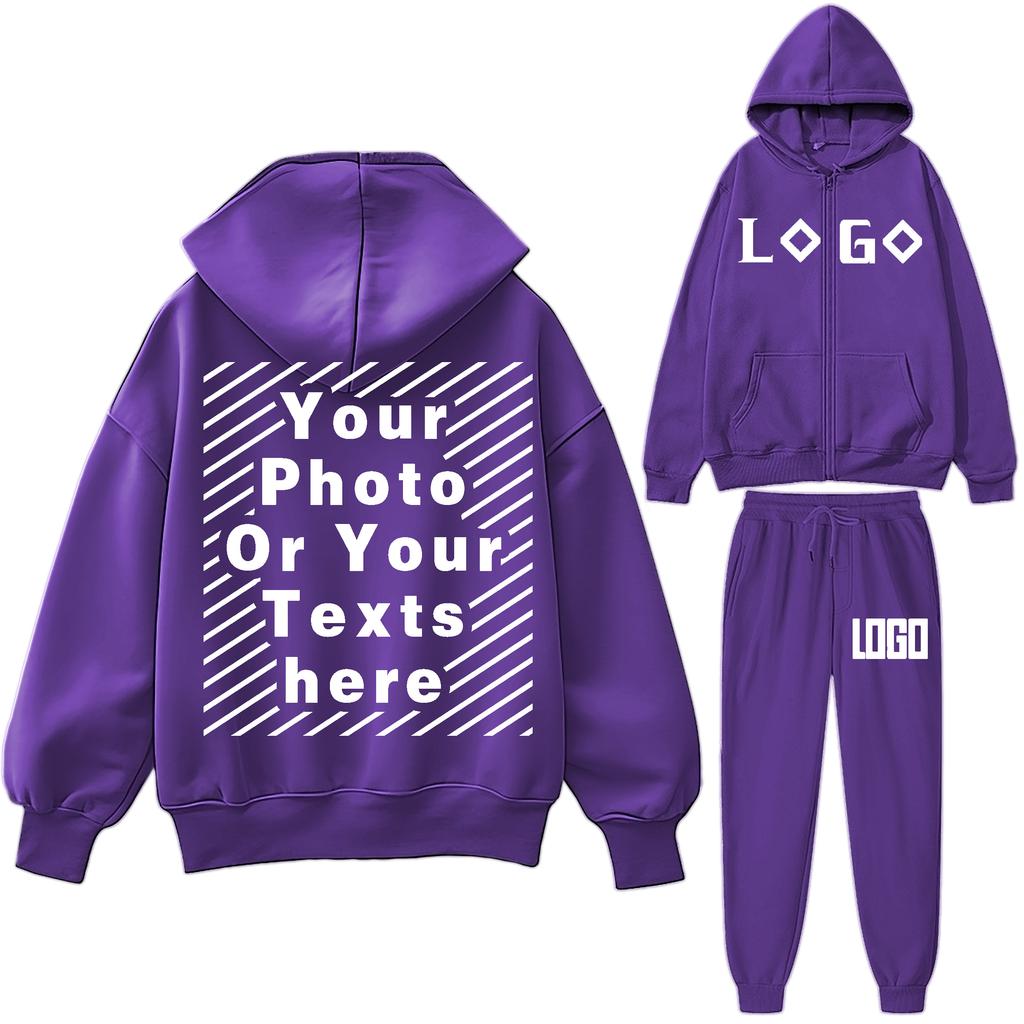 DIY16 Customize Your LOGO Tracksuit Suit Autumn Fashion Warm Hoodie Sweatshirts Two Pieces Oversized Solid Casual Hoody Pullovers