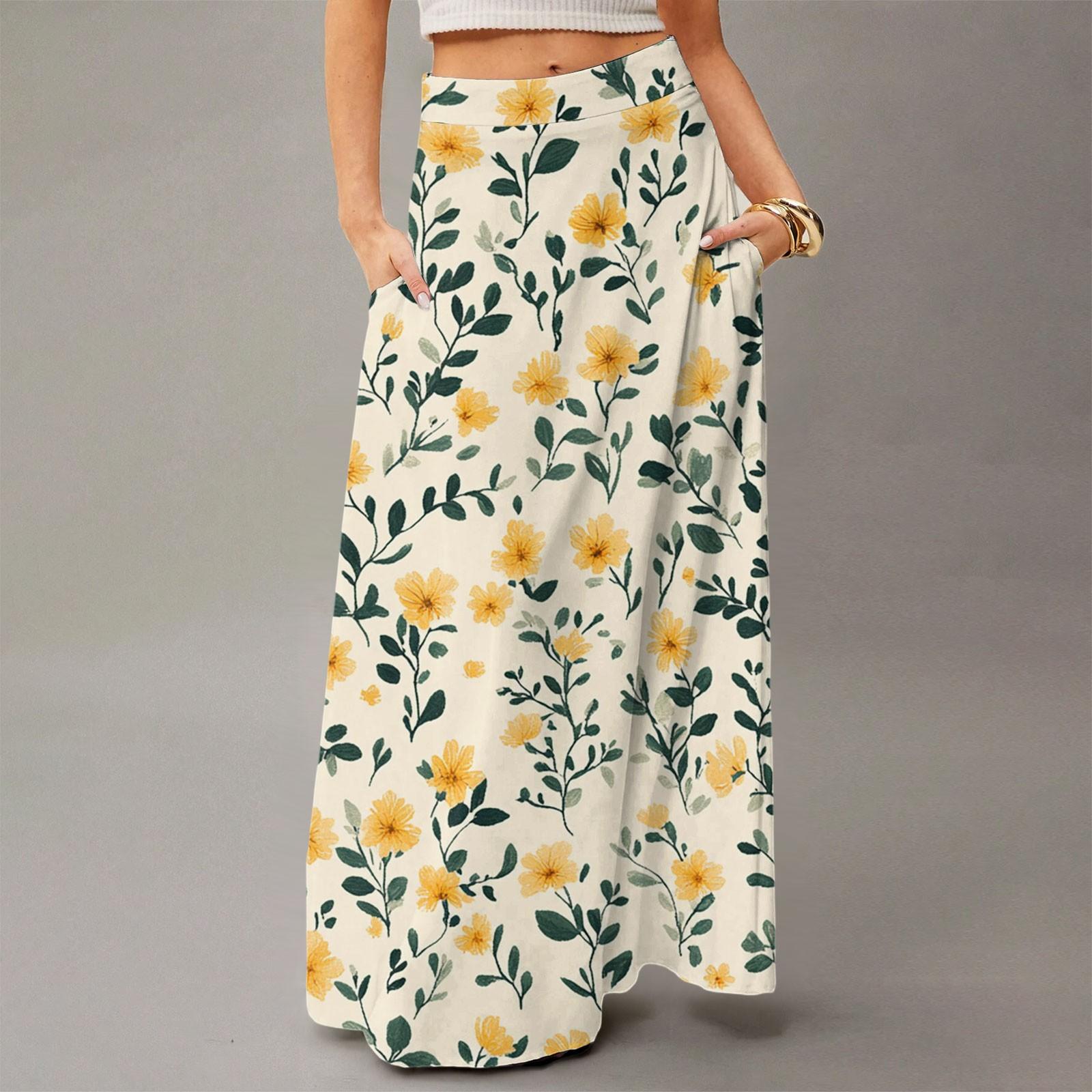 

Женское летящее платье макси обычное повседневное летнее с цветочным принтом в богемном стиле юбка XL жёлтый